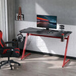 Γραφείο Gaming ArteLibre LEIA Μαύρο/Κόκκινο Ξύλο/Μέταλλο 140x65x75cm-AR14760005 - Image 2