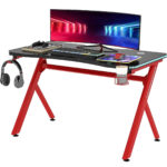 Γραφείο Gaming ArteLibre KENOBI RGB Μαύρο/Κόκκινο Ξύλο/Μέταλλο 120x65x75cm-AR14760010 - Image 2
