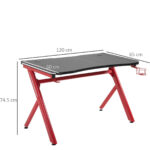 Γραφείο Gaming ArteLibre KENOBI RGB Μαύρο/Κόκκινο Ξύλο/Μέταλλο 120x65x75cm-AR14760010 - Image 4