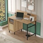 Γραφείο ArteLibre WING Φυσικό Μοριοσανίδα/Μέταλλο 60x120x99.8cm-AR15350024 - Image 3