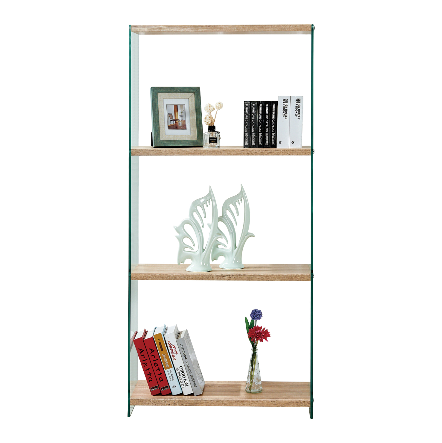 bibliothiki-apo-gyali-kai-rafia-apo-mdf- ΒΙΒΛΙΟΘΗΚΗ ΑΠΟ ΓΥΑΛΙ ΚΑΙ ΡΑΦΙΑ ZAHI ΑΠΟ MDF 76X30X165Υεκ.HM8092 - Image 1