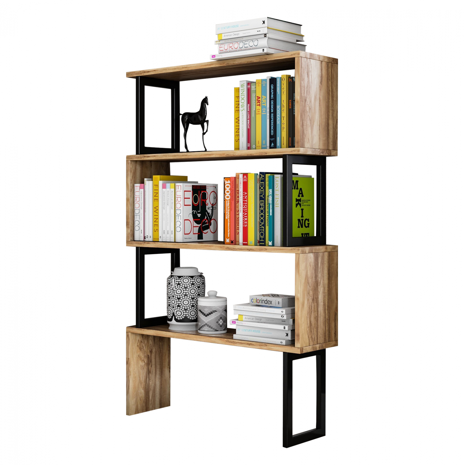 bibliothiki-karydi-me-mayro-skeleto-80x2 ΒΙΒΛΙΟΘΗΚΗ INGRID ΚΑΡΥΔΙ ΜΕ ΜΑΥΡΟ ΣΚΕΛΕΤΟ HM8867.01 80x22x128 εκ. - Image 1