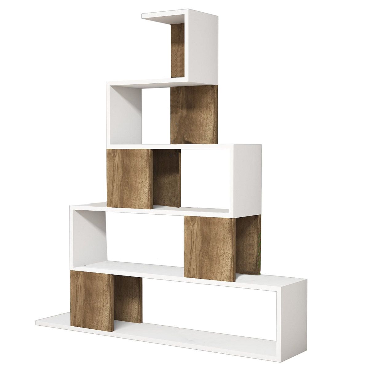 bibliothiki-pyramid-leuko-karudia-120x22 Βιβλιοθήκη ArteLibre PRUNELA Λευκό/Καρυδιά 120x22x131cm-AR14410007 - Image 1