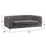 ΚΑΝΑΠΕΣ 3ΘΕΣΙΟΣ ALBERT Τ.CHESTERFIELD ΓΚΡΙ ΒΕΛΟΥΔΟ HM3128.10 224Χ88Χ74Υεκ. - Image 2