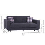 ΚΑΝΑΠΕΣ 3ΘΕΣΙΟΣ KRISTINA HM3165.30 ΓΚΡΙ ΜΕ ΑΝΘΡΑΚΙ ΠΟΔΙΑ 210x80x83 εκ. - Image 2