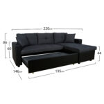 ΚΑΝΑΠΕΣ ΓΩΝΙΑ ΚΡΕΒΑΤΙ WAYNE 220x146x86Υεκ.HM3028.01 ΓΚΡΙ ΜΕ ΜΑΥΡΟ PU - Image 3