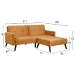 ΚΑΝΑΠΕΣ ΓΩΝΙΑ ΚΡΕΒΑΤΙ LIVIA HM3151.09 ΧΡΥΣΟ ΒΕΛΟΥΔΟ ΜΕ ΥΠΟΠΟΔΙΟ 211X158X83Y εκ. - Image 2
