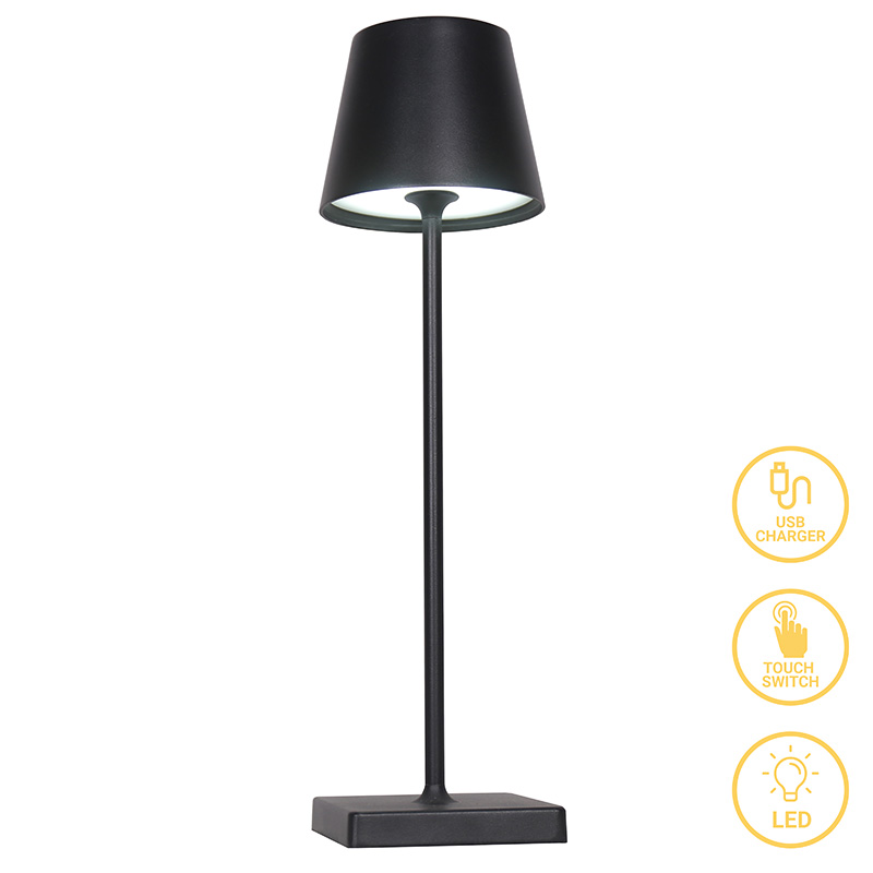 009-000111 Επιτραπέζιο φωτιστικό αφής LED Brave επαναφορτιζόμενο μαύρο Φ10x35εκ-PK009-000111 - Image 1