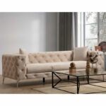 Καναπές 3θέσιος PWF-0579   τύπου Chesterfield ύφασμα εκρού 237x90x73εκ-PK071-001351 - Image 2