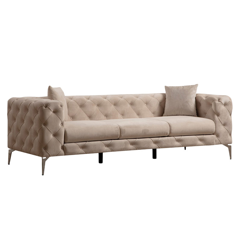 071-001351 Καναπές 3θέσιος PWF-0579 τύπου Chesterfield ύφασμα εκρού 237x90x73εκ-PK071-001351 - Image 1