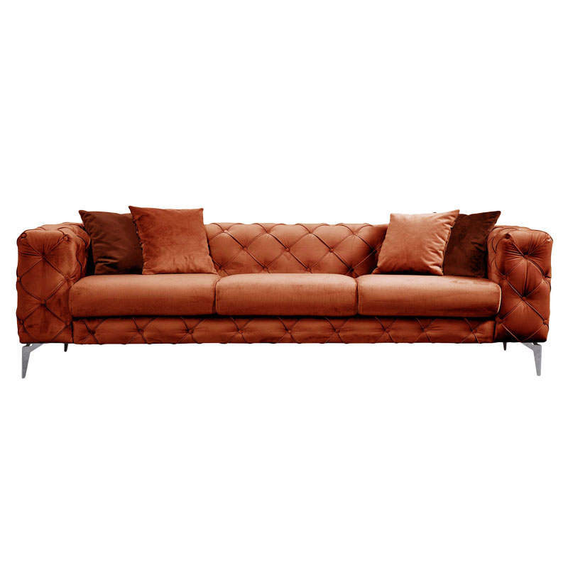 071-001354 Καναπές 3θέσιος PWF-0579 τύπου Chesterfield ύφασμα κεραμιδί 237x90x73εκ-PK071-001354 - Image 1