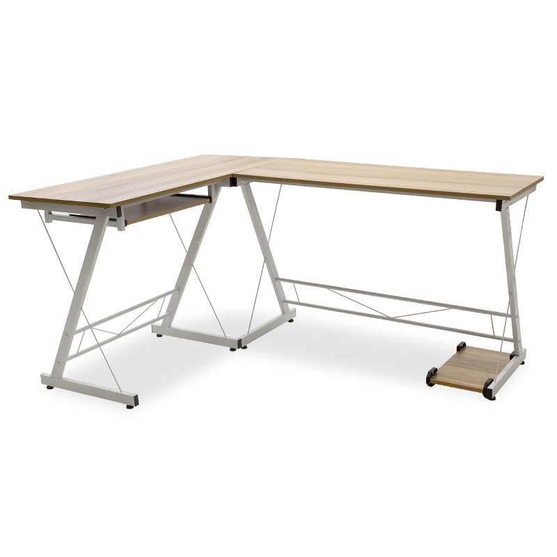 072-000022 Γραφείο γωνιακό αναστρέψιμο Levi -MDF χρώμα oak-λευκό 158x120x73εκ-PK072-000022 - Image 1