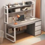 Γραφείο Soco   με ραφιέρα-MDF γκρι-λευκό 120x50x144εκ-PK072-000075 - Image 2