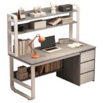 Γραφείο Soco   με ραφιέρα-MDF γκρι-λευκό 120x50x144εκ-PK072-000075