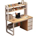 Γραφείο Soco   με ραφιέρα-MDF φυσικό-λευκό 120x50x147εκ-PK072-000076