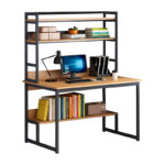 Γραφείο Damp   με ραφιέρα-MDF φυσικό-μαύρο 100x60x154εκ-PK072-000087
