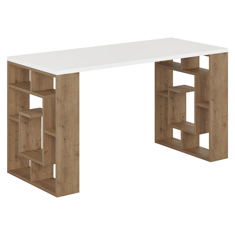119-001157 Γραφείο Labirent χρώμα λευκό-καρυδί 140x60x75εκ-PK119-001157 - Image 1