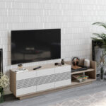 Έπιπλο τηλεόρασης Yubo   λευκό-φυσικό 167,6x35x43εκ-PK120-000359 - Image 2