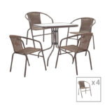 Tραπεζαρία Obbi-Watson   σετ 5τεμ καφέ μέταλλο-pe rattan 80x80x70εκ-PK130-000084