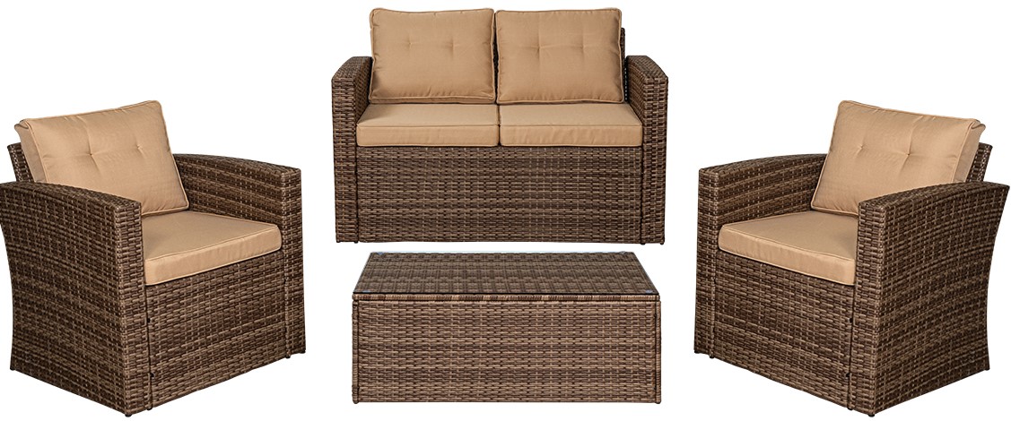 166121-kathistiko-set-rattan-4-temaxion-me-metalliko-skeleto-21910 Καθιστικό Σέτ Rattan 4 Τεμαχίων ,Με Μεταλλικό Σκελετό-L166121 - Image 1