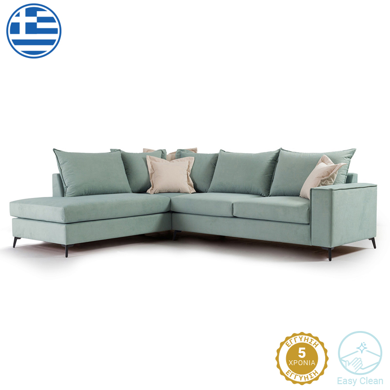 168-000006 Γωνιακός καναπές δεξιά γωνία Romantic ύφασμα Ciel-Cream 290x235x95εκ-PK168-000006 - Image 1