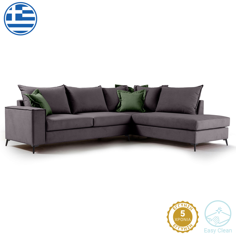 168-000035 Γωνιακός καναπές αριστερή γωνία Romantic ύφασμα ανθρακί-κυπαρισσί 290x235x95εκ-PK168-000035 - Image 1