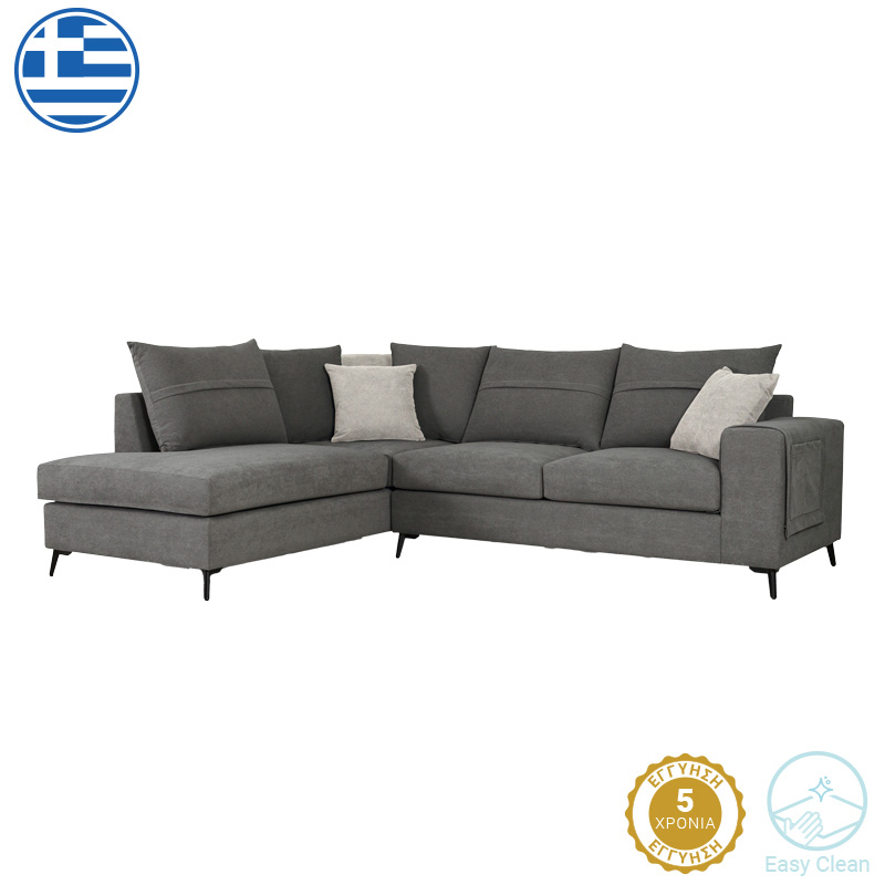 168-000068 Γωνιακός καναπές δεξιά γωνία Montana ποντικί ύφασμα με μαξιλάρια σε απόχρωση ανοιχτό γκρι 275x215x93εκ-PK168-000068 - Image 1