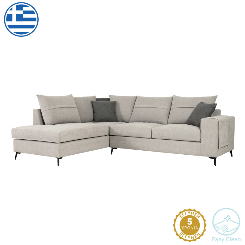 168-000075 Γωνιακός καναπές δεξιά γωνία Montana ανοιχτό γκρι ύφασμα με μαξιλάρια σε ποντικί απόχρωση 275x215x93εκ-PK168-000075 - Image 1