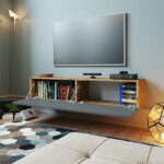 Έπιπλο τηλεόρασης επιτοίχιο Dello   ανθρακί-oak 140x31,5x29,5εκ-PK176-000005 - Image 3