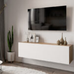 Έπιπλο τηλεόρασης επιτοίχιο Serit   λευκό-oak 100x31,5x29,5εκ-PK176-000006 - Image 2