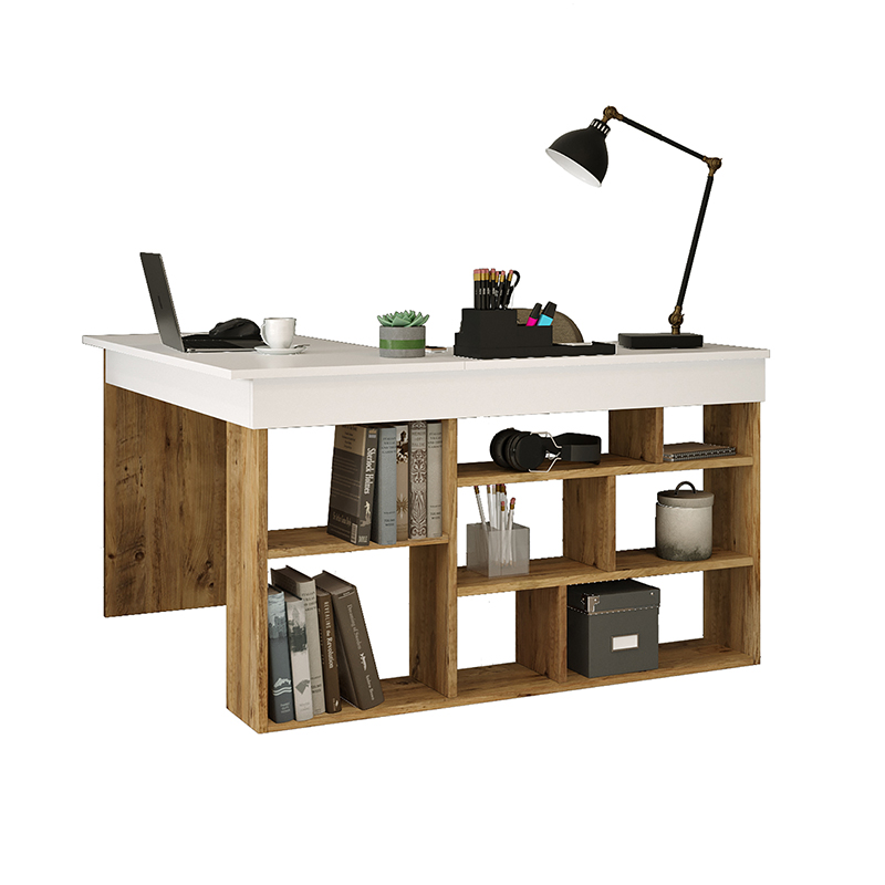 176-000010 Γραφείο γωνιακό Rosaline λευκό-oak 120x129x72εκ-PK176-000010 - Image 1