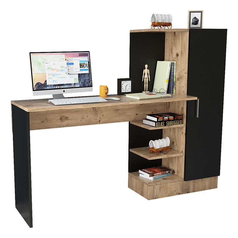 176-000019 Γραφείο-ραφιέρα Kary μαύρο-oak 152,5x40x120εκ-PK176-000019 - Image 1