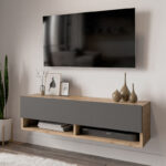 Έπιπλο τηλεόρασης επιτοίχιο Roscoe   ανθρακί-oak 100x31,5x29εκ-PK176-000022 - Image 2