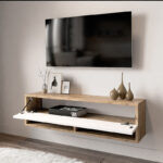 Έπιπλο τηλεόρασης επιτοίχιο Roscoe   λευκό-oak 100x31.5x29.5εκ-PK176-000031 - Image 2