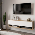 Έπιπλο τηλεόρασης επιτοίχιο Roscoe   λευκό-oak 100x31.5x29.5εκ-PK176-000031 - Image 3
