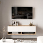 Έπιπλο τηλεόρασης επιτοίχιο Roscoe   λευκό-oak 100x31.5x29.5εκ-PK176-000031 - Image 4