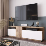 Έπιπλο τηλεόρασης Elana   sonoma-λευκό 150x29.5x46.3εκ-PK176-000055 - Image 4