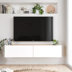 Έπιπλο τηλεόρασης επιτοίχιο Serit   λευκό-sonoma 140x31.6x29.6εκ-PK176-000062 - Image 3