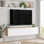 Έπιπλο τηλεόρασης επιτοίχιο Serit   λευκό-sonoma 140x31.6x29.6εκ-PK176-000062 - Image 4
