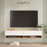 Έπιπλο τηλεόρασης επιτοίχιο Roscoe   λευκό-sonoma 140x31.6x29.6εκ-PK176-000065 - Image 4