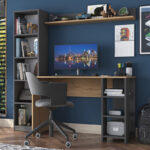 Γραφείο με βιβλιοθήκη Goldie   ανθρακί-φυσικό 160x45x161.8εκ-PK182-000048 - Image 2