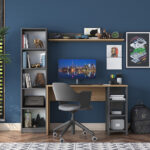 Γραφείο με βιβλιοθήκη Goldie   ανθρακί-φυσικό 160x45x161.8εκ-PK182-000048 - Image 4
