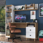 Γραφείο με βιβλιοθήκη Goldie   λευκό-φυσικό 160x50x161.8εκ-PK182-000059 - Image 2