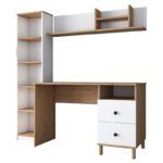 Γραφείο με βιβλιοθήκη Goldie   λευκό-φυσικό 160x50x161.8εκ-PK182-000059