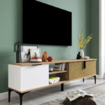 Έπιπλο τηλεόρασης Kowel   μελαμίνης λευκό-oak 180x34x51εκ-PK197-000215 - Image 2