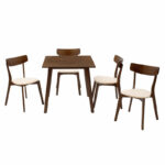 Tραπεζαρία Benson - Toto   σετ 5τμχ καρυδί - ύφασμα μπεζ 80x80x75εκ-PK200-000178 - Image 2
