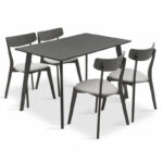 Tραπεζαρία Benson - Toto   σετ 5τμχ rustic grey - ύφασμα γκρι 120x75x75εκ-PK200-000187
