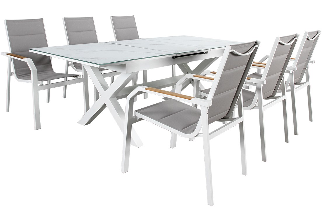 23950-epekteinomeni-trapezaria-alouminiou-set-7-temaxion-160-50210-x-90-x-76hcm-32886 Επεκτεινόμενη Τραπεζαρία Αλουμινίου Με Επιφάνεια Κεραμικού Τζαμιού ,Σέτ 7 Τεμαχίων 160+50=210 x 90 x 76(H)cm-L23950 - Image 1