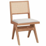 Καρέκλα Winslow   ξύλο rubberwood ανοικτό καρυδί-pvc rattan φυσικό-ύφασμα γκρι-PK247-000002