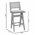 Σκαμπό bar Winslow   ξύλο rubberwood μαύρο-pvc rattan φυσικό-ύφασμα γκρι 44.5x46x98εκ-PK247-000008 - Image 4